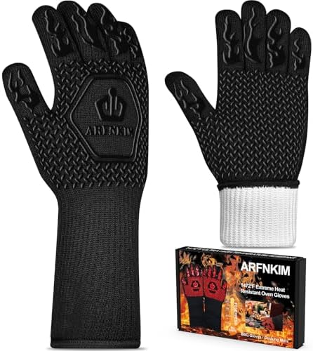 BBQ Oven Gloves 1472℉ Heat Resistant Oven Mitts Silicone Non-Slip Cooking Gloves for Barbecue, Grilling, Baking, Welding, Smoker (A Pair) (Black)