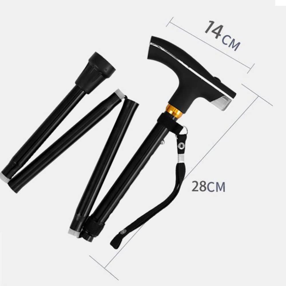 Bastones para Adultos Hombres Mujeres Personas Mayores, con Luces LED, Bastones Plegables, Ligeros, Ajustables, Independientes, Equilibrados, Estables (Color: Negro, Tamaño: Cuatro Patas)