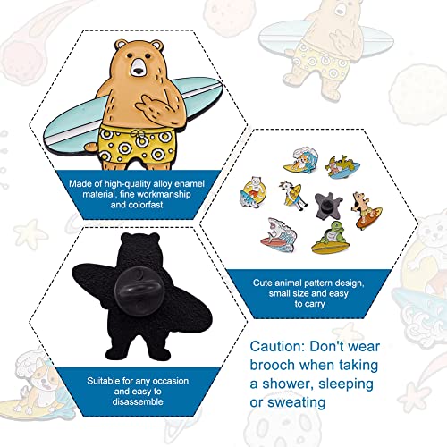 Image of Cheriswelry 8Pcs Animal Theme Enamel Pins Cartoon Bear Goat Turtle Dog with Surboard Lapel Pins Cute Animal Brooch Pins 23-31mm for Clothes Bags Backpack Hats Decoration