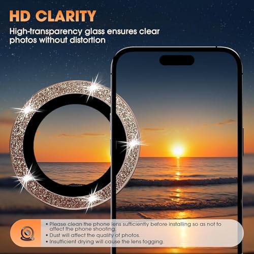 Image of CLITZ for iPhone 16 Pro /16 Pro Max Camera Lens Protector Bling Individual Metal Glitter Ring 9H Hardness Scratchproof Protector, Stylish Phone Accessories, Case Friendly (Glitter Titanium Desert)
