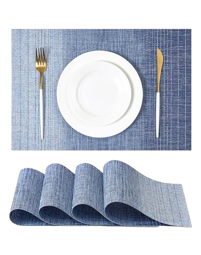 Leetaltree Gradient Blue Woven Placemats Set of 4 - Heat Resistant Non-Slip Place mats for Dining Table, Washable Durable PVC Vinyl Woven Table Mats(Gradient Blue, 4)