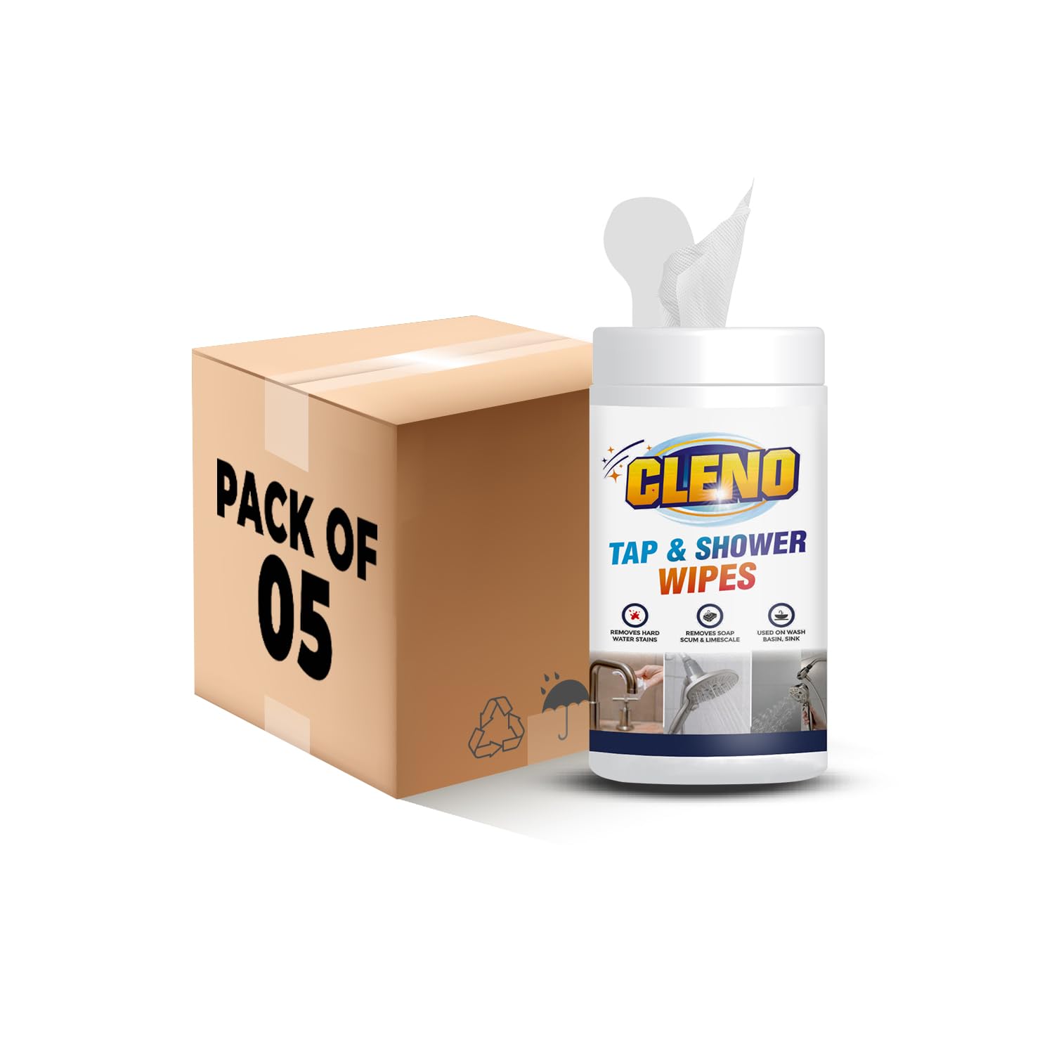 Cleno Tap and Shower Wipes | Hard Water Stain Remover for Tap & Shower | Water Spot Cleaner – 50 - Wipes (Pack of 5) (Ready to Use) (B0CB6LSW6F) Amazon Price History, Amazon Price Tracker