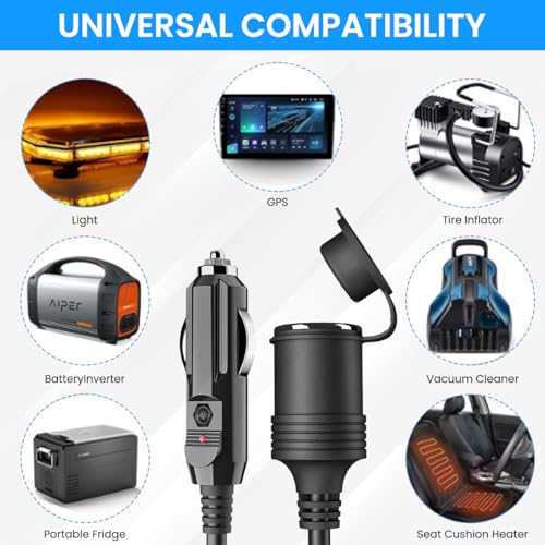 Image of STHIRA13ft Cigarette Lighter Extension Cord, 12V /24V DC Car Lighter Extender Lighter Socket Extension with Cap, Universal Vehicle Car Lighter Extension Cord