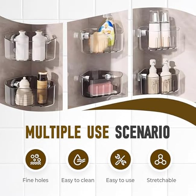 Suction Cup Sink Corner Rack, 2025 Upgraded Sink Organizer Rack for Sponges, Scrubbers, Heavy-duty Corner Shower Caddy Bathroom Sink Organizer for Kitchen, Bathroom (2 PCS)