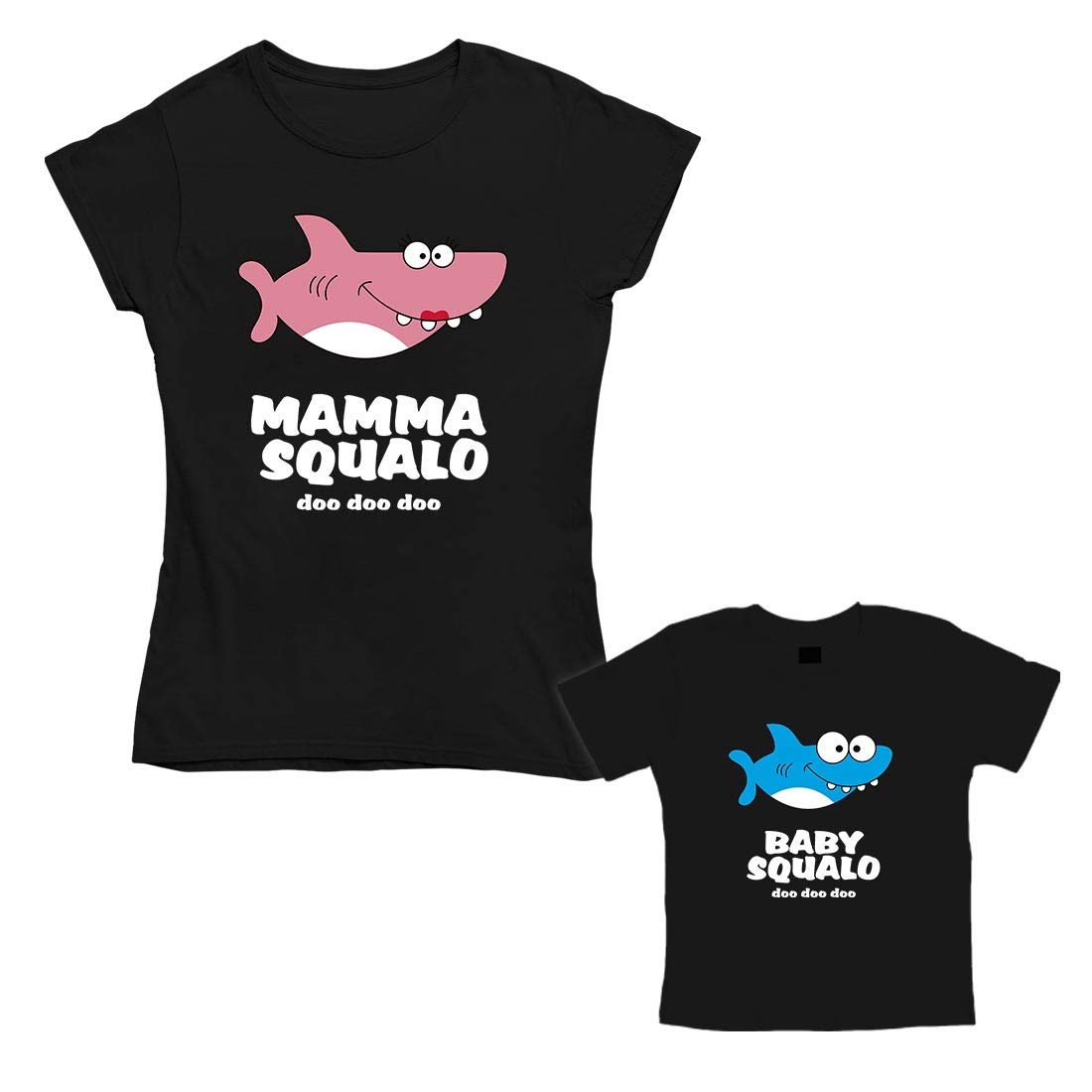 Shirtgeil Coppia di Baby t-Shirt - Bambino o Bambina e Mamma Shark squalo