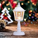 Shinybox Weihnachtsdeko Laterne, Schneelaterne Weihnachtskerze mit Musik, Weihnachten LED Deko, USB und Batteriebetrieben, Weihnachtsdekoration Innen Außen, Weihnachtstag Geschenke(Weiß)