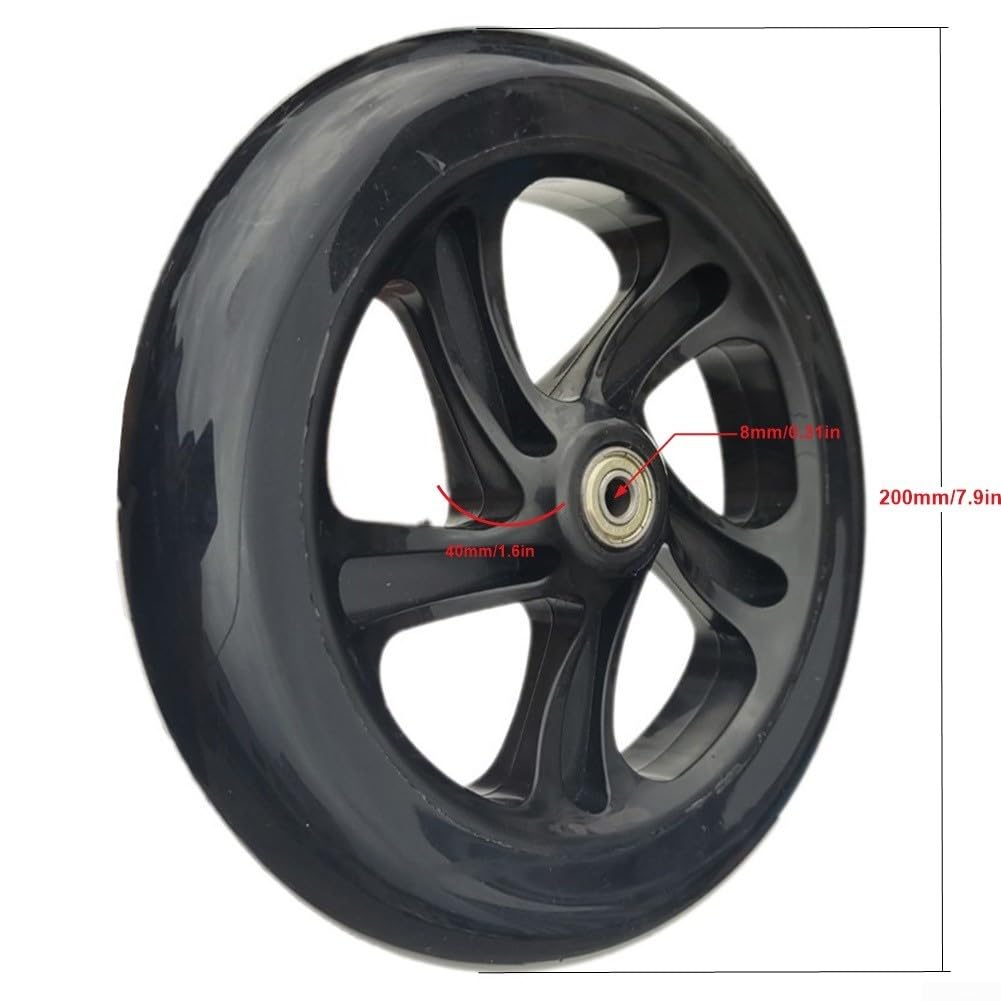 Roues lisses et durables en polyuréthane silencieuses pour scooters, chariots (200 mm x 40 mm, noir)