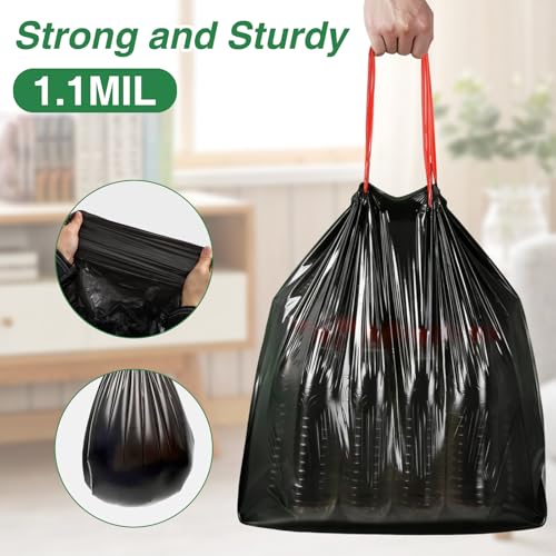 Image of 200 Counts 1.2 Gallon Trash Bag Drawstring Small Trash Bags, Thick Pre-separated Garbage Bags, Trash Bin Liners, Suitable for bathroom, kitchen, bedroom, office (Black)