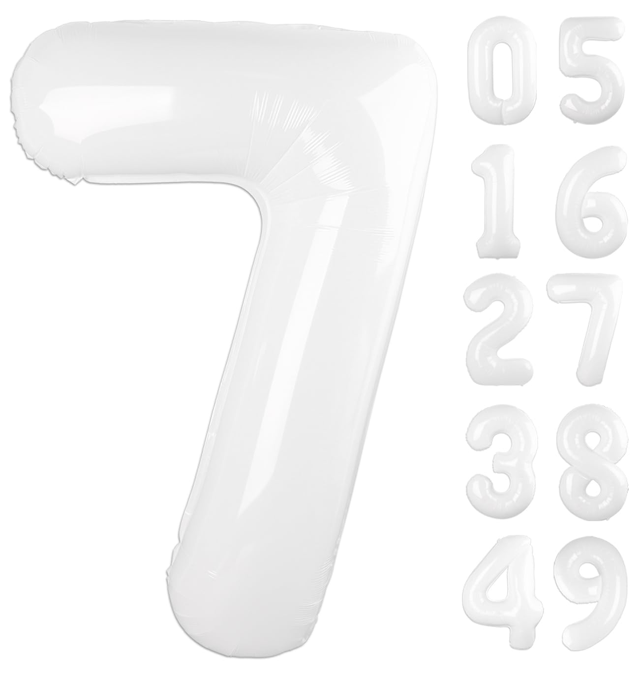 White Number 7 Birthday Balloon 40 Inch, Digital Balloons for 7 17 27 70 77 Party Celebration Decorations Supplies, White Mylar Foil Numbers Balloon