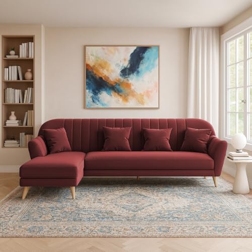 Image of Atticus LHS 6 Seater L Shape Sofa Set for Living Room (Maroon Fabric) Premium Fabric Sofa Set