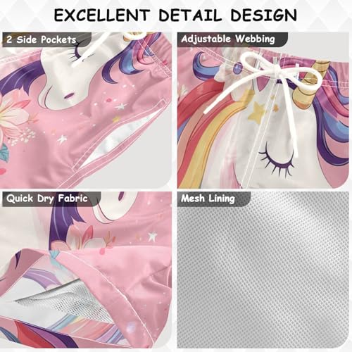 Pigsaly Boys Swim Trunks Rainbow Unicorn Pastel Boys Board Shorts Swimsuit Swimwear Summer Bathing Suit XS3