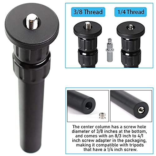 HUNTPAL Aluminum 3 Section Pole Extension Tube Mount Extender Telescopic Rod, 3/8\" or 1/4\" Thread Hunting Stick Shooting Tripod Height Adjustment Center Column, Accessories for Bipod Monopod