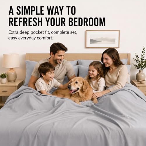 Image of CozyLux 6-Piece Cal King Sheet Set, Fits 18-21 Inch Mattresses, Oeko-TEX