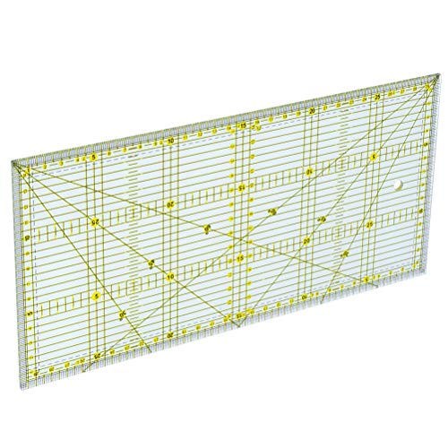 ATPWONZ Quilting Ruler, 6\" x 12\" Laser Cut Acrylic Quilters\' Ruler with Adhesive Non-Slip Grips, Patented Double Colored Grid Lines for Easy Precision Cutting, Ruler for Quilting, Sewing & Crafts