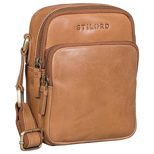 Bolso de hombro para hombre STILORD 'Maxi' en cuero vintage marrón taranto