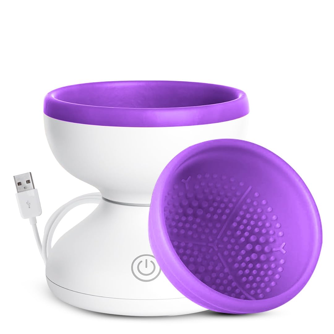 Gleva Electric Makeup Brush Cleaner Machine Cleanser Tool for All Size Foundation Concealer Eyeshadow Brush Portable USB Rechargable Cosmetic & Painting Brush Cleaner Gift for Girls & Women's (Purple)-image-45