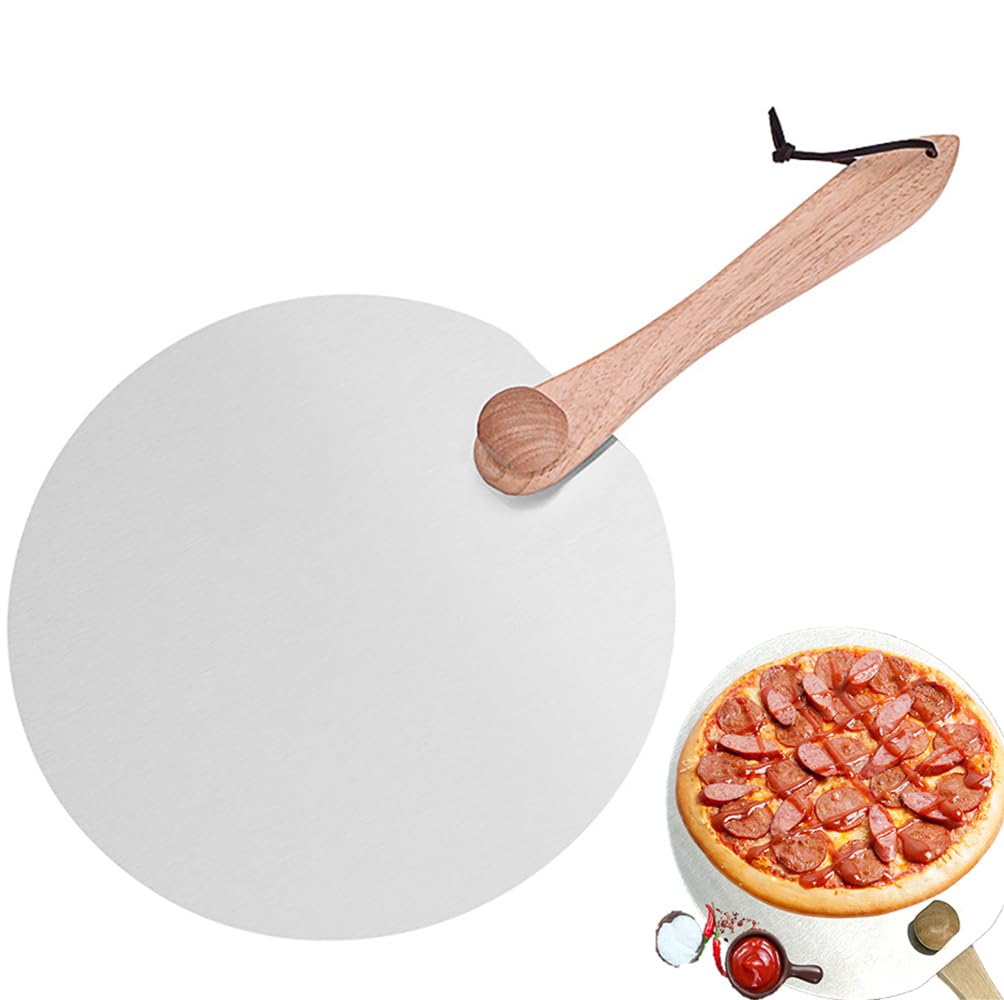 Hongmeru 12 Inch Round Pizza Peel - Foldable & Removable Wood Handle Pizza Paddle with Stainless Steel Shovel, Hangable Pizza Spatula for Baking, Pizza Oven Accessories