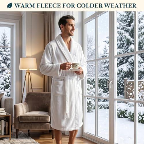 Image of PAVILIA Mens Soft Robe Bathrobe for Men, Lightweight Fleece Male Robe Long Bath Shower Spa
