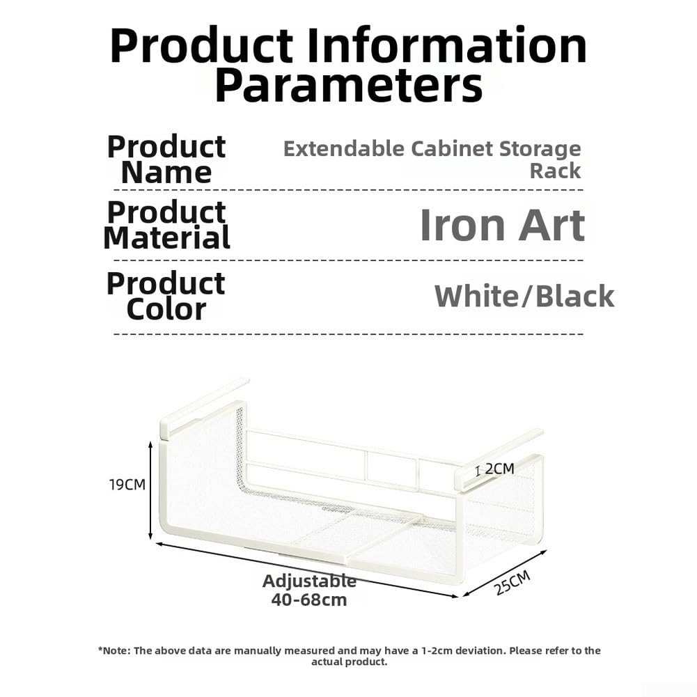 Scaffale in metallo da appendere sotto l'armadio, lunghezza regolabile 40-68 cm, per esigenze di conservazione della cucina, portaspezie per armadio (B bianco)