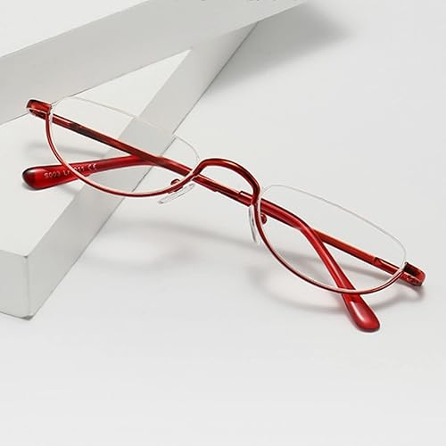 Miniatura 2 de Hubeye Lentes de lectura de medio marco de metal, lente de media luna, retro, ultra delgados, con bisagras de resorte para hombres y mujeres