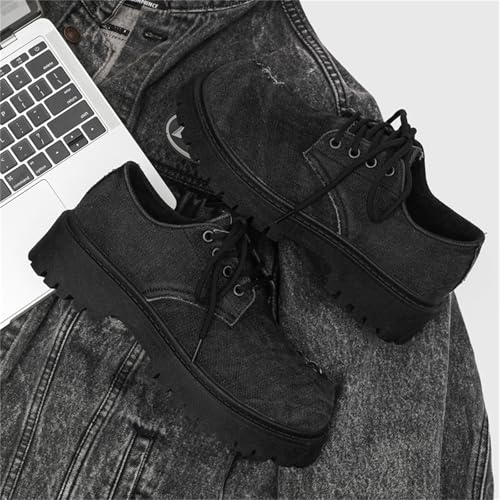 Men's Denim Lace Up Platform Chunky Heel Oxford Shoes Classic Retro Round Toe Non Slip Lug Sole Thick Protection Stylish Formal Derby for Wedding Business Dress Office Commuting Leisure Daily3