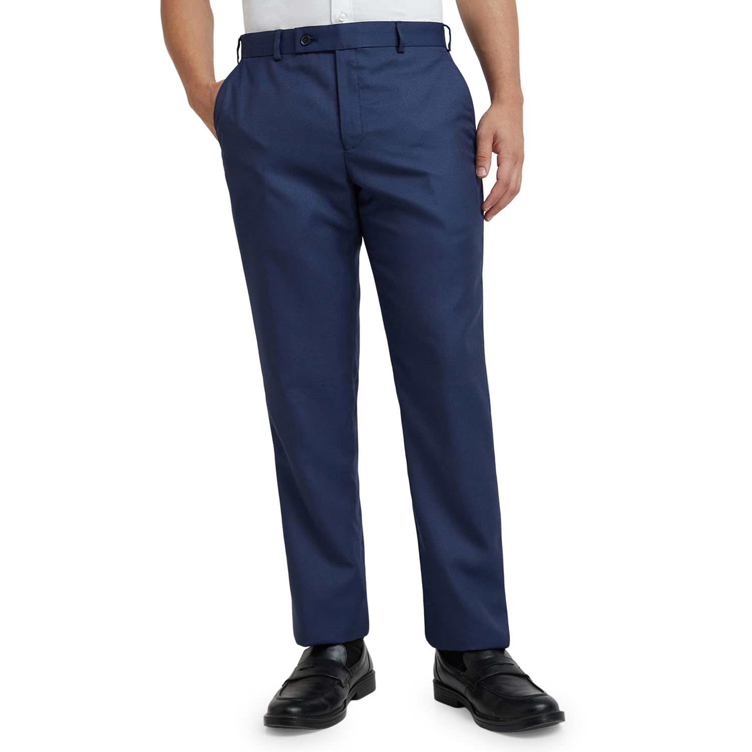 Park Avenue Men's Regular Fit Mid Rise Structure Pattern Poly Viscose Blend Flat Front Formal Trouser