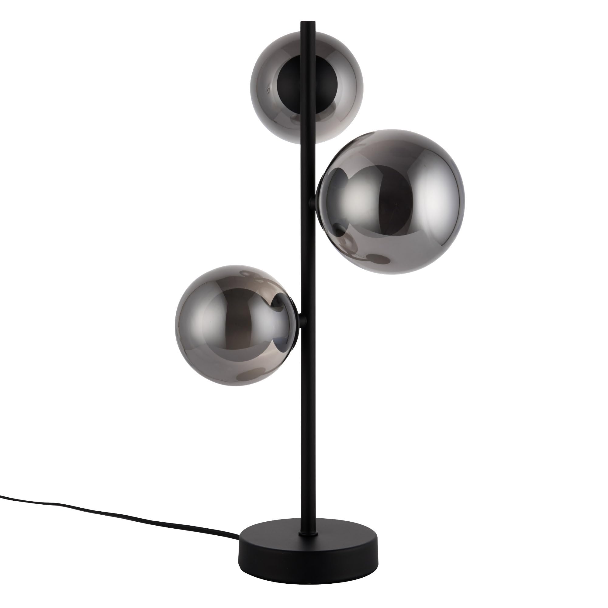 firstchoicelighting Black Table Lamp or Bedside Light, Glass Shades, Modern Retro Design, Height 47cm