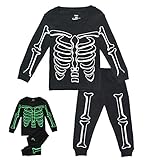 KISBINI子供服 男の子 光るパジャマ 長袖 キッズ 仮装 コスプレ ハロウィン ボーイズ スウェット 上下セット 春秋冬 カッコイイ 人気 骨柄 110