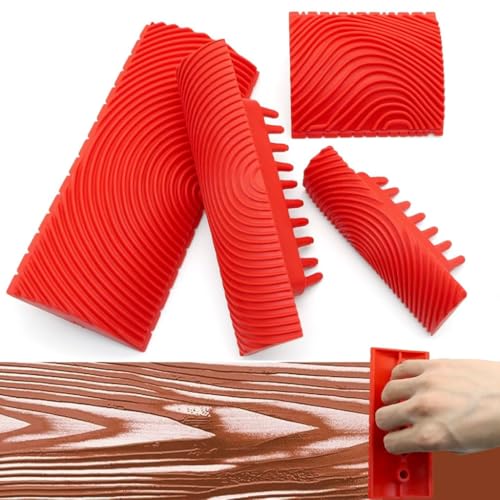 Image of Serplex 4Pcs Wood Grain Roller Tools Set Multi Size PVC Graining Roller & Comb 2-in-1 Design for Painting, Furniture Finishing, DIY Home Decor, Walls, Doors & Creative Wood Texture Effects