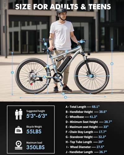 Image of Qlife Electric Bike for Adults /Teens Racer, 21-Speed Peak 1200W Brushless Motor Adult Electric Bicycles, 48V 10.4Ah Removable Battery Mountain Ebike, Up to 55 Miles, 27.5X2.1 Tire E Bike