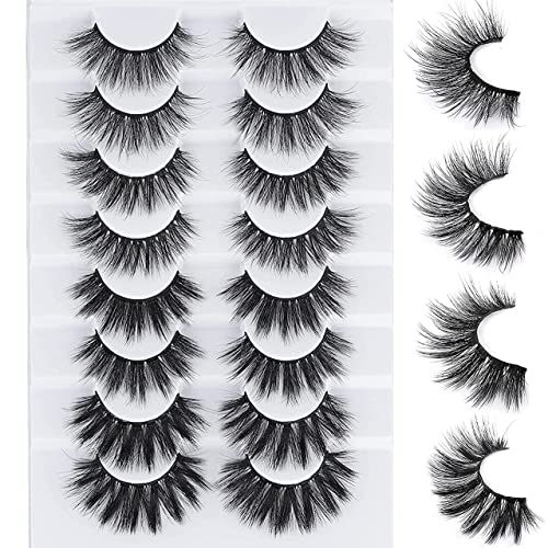 FANXITON False Eyelashes 4 Styles 15MM-18MM Variety Lashes 8D Fluffy Long Volume Faux Mink Lashes Pack 8 Pairs