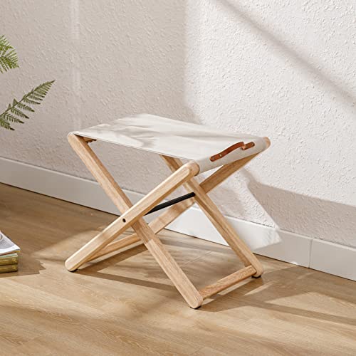Quinjay Wood Folding Camping Stools Set Of 4, 18.5" Hardwood Portable Fishing Folding Stool With Heavy Duty Metal Support Canvas Camp Stool Foldable Footstool For Outdoor Hiking Picnic Bbq, Beige #TOP5