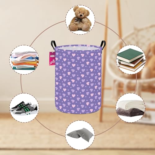 Image of Purple heart Fabric Storage Bin Nursery Organizer Basket | Organizer Bin Dirty Clothes Collapsible Waterproof for College Dorms, Boys and Girls Bedroom,Bathroom