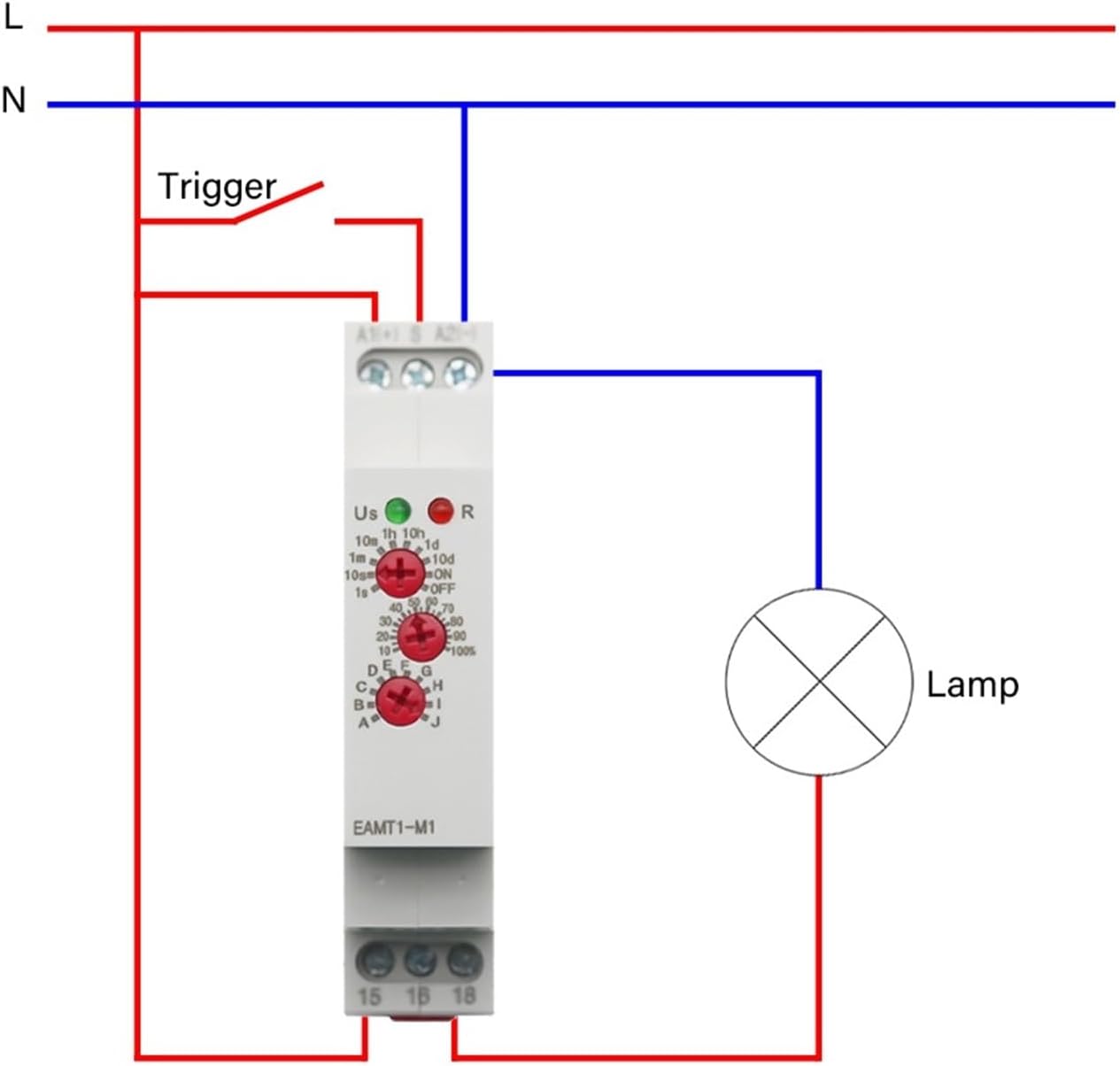 Wiring diagram for BAISULI EAMT1-M1 time delay relay