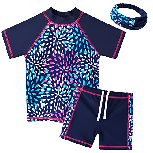 BAOHULU Girls Rash Guard Swimsuit Two Piece Short Sleeve Bathing Suit UPF 50+UV Beach Swimwear 3-14Y