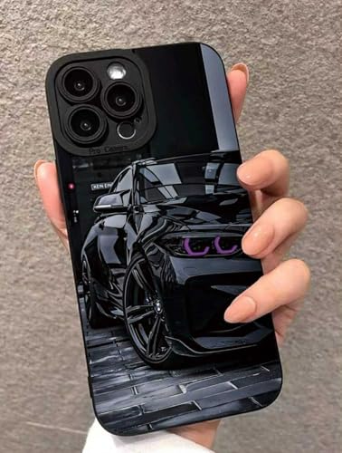 Générique Coque Compatible iPhone Voiture Sport, Design Voiture Noire avec Phares Violets, Étui Élégant en Noir (iphone 16)