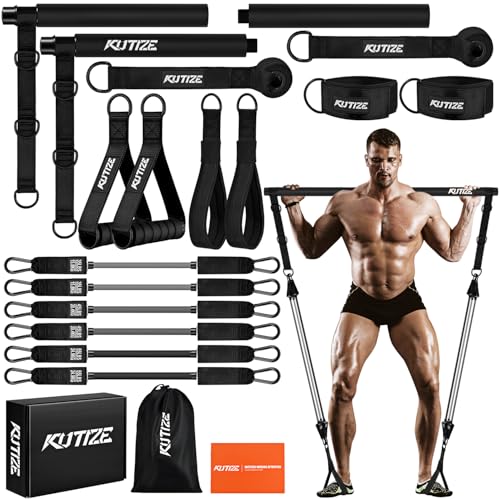 Image of KUTIZE Pilates Bar Kit with Resistance Bands, Heavy Duty Pilates Equipment for Men, Training Bands with Handles for Legs, Hip, Back, Arm, Abs, Chest, Shoulders, Portable Home Gym Workout Equipment
