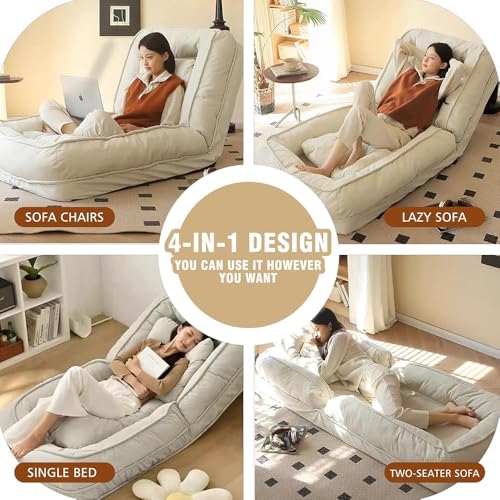 Sofá cama convertible para falta de espacio: puf tatami con 2 almohadas cómodas 3