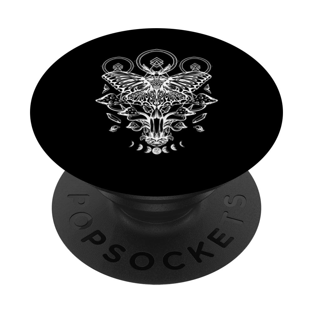 Cute Fairycore Floral Moth Aesthetic PopSockets Swappable PopGrip, Black