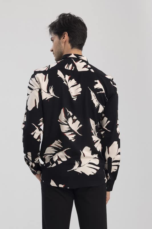 Image of SNITCH Cut Leaf Black Shirt Rayon Slim Fit Shirt