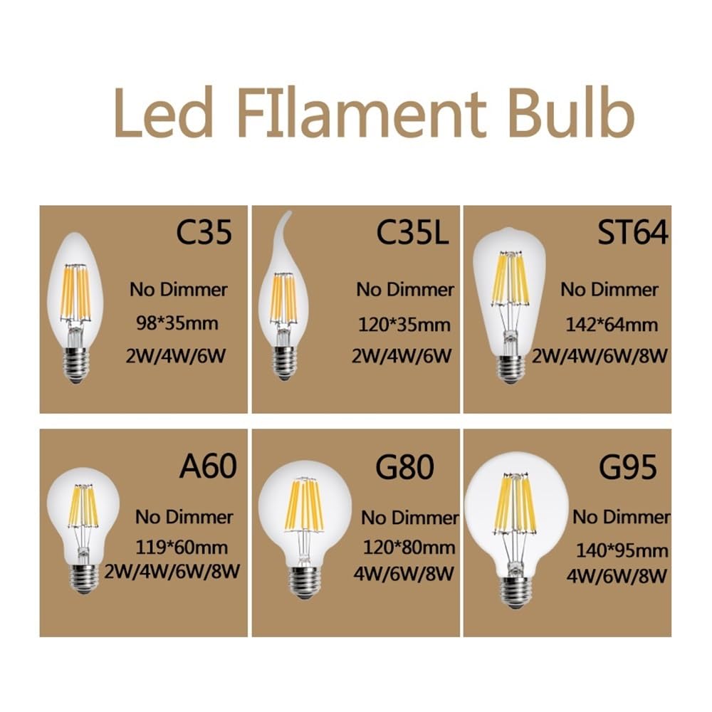 fengyan Casa bombillas, Paquete de 10 bombillas de filamento LED E27/E14 220 V, luz de vela retro, bombillas Edison de luz LED Familiar Lámpara(2700K G95 E27,8W)
