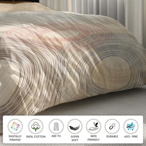 Image of LANE LINEN 400TC Morrison Bloom Super King Size Bedsheet with 4 Pillow Cases | 100% Cotton Digital Print Bedding Set (2.74 M x 2.74 M) | Modern Floral Pattern for Luxurious Comfort (Brown Circle)