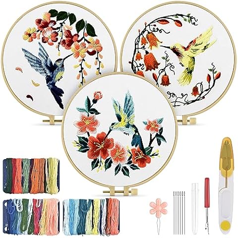 TINDTOP Hummingbird and Flower Embroidery Kit Cover