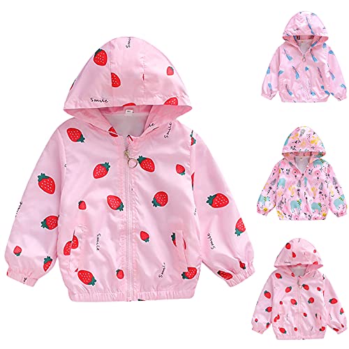 Toddler Girls Rain Jacket Hoodie Zip Up Windbreaker Coat Kids Cotton Warm Fall Winter School Raincoat with Pockets
