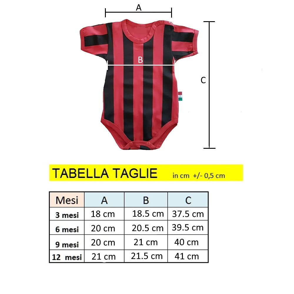 Body Rosso Nero Mamma Mi ha fatto bello (o bella), Papa' Mi Ha Fatto Milanista | Personalizzato Con Nome e Numero PS 32772-010