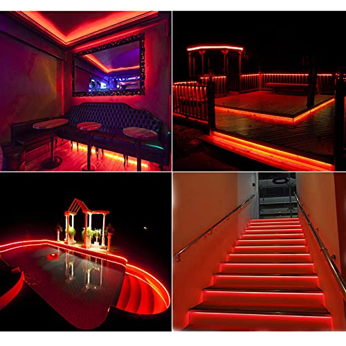 Windpnn Solar Waterproof Strip Lights Red, 8 Modes Self-Adhesive Cuttable Outdoor Led Strip Lights 19.8Ft 180Led Solar Powered String Ligts for Patio Garden Backyard Porch Christmas Decor