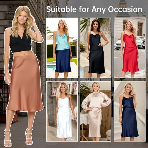 Lk Luv Women Solid High Waist Silky Casual Elastic Satin Midi Skirt thumb #4