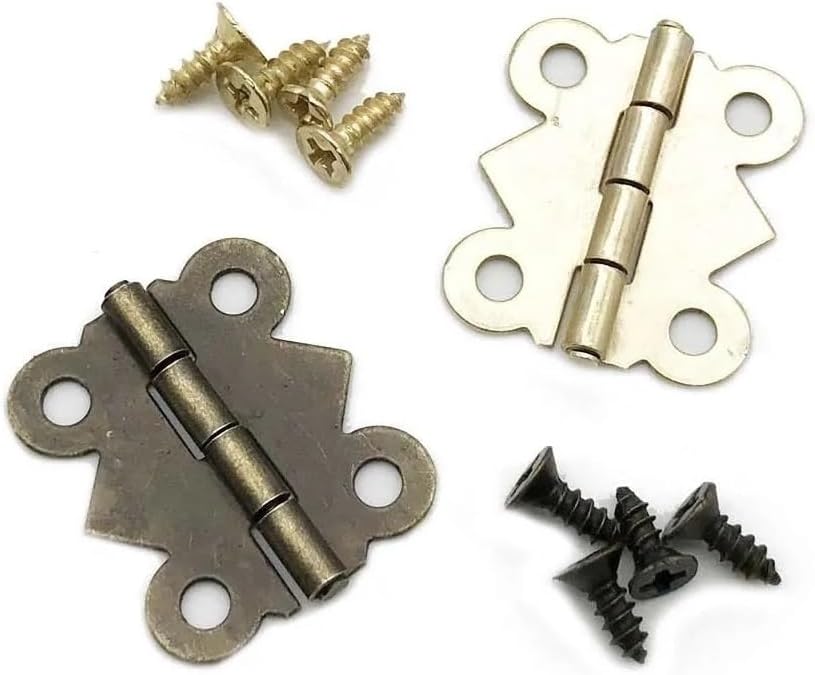 小さな木製ボックスヒンジ12個。ネジ付き。家具ハードウェアアクセサリー(Mサイズ20x25mmゴールド)。