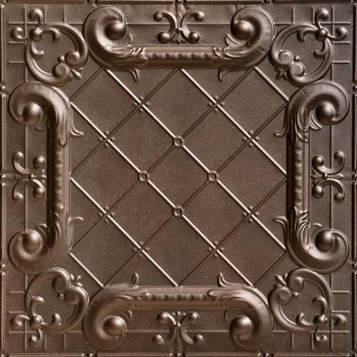 Shanko SKPC502 Romeo, Romeo Stamped Metal Lay-in Tin Ceiling Tile (Covers/ 48 sq. ft.), Bronze, Pack of 12