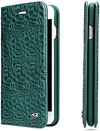 Fierre Shann iPhone8 Plus iPhone7 Plus Genuine Leather Wallet Phone Case, Luxury Genuine Flip Case with Card Slot for iPhone8/7 Plus, Crocodile Pattern,Gift Box. (iPhone8/7 Plus-Green)